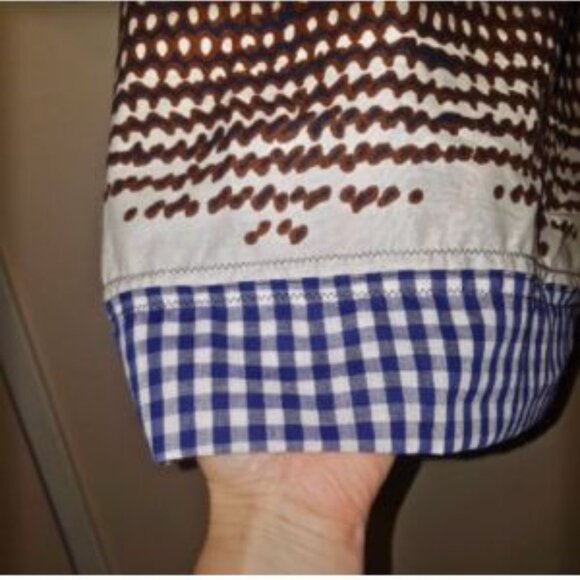 One-of-a-Kind Indigo blue & ivory print Patchwork Kimono | Blue Gingham Trim - Picture 3 of 12